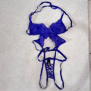 Victoria's Secret  Lace Teddy V String Bodysuit Crotchless Lingerie Purple XS